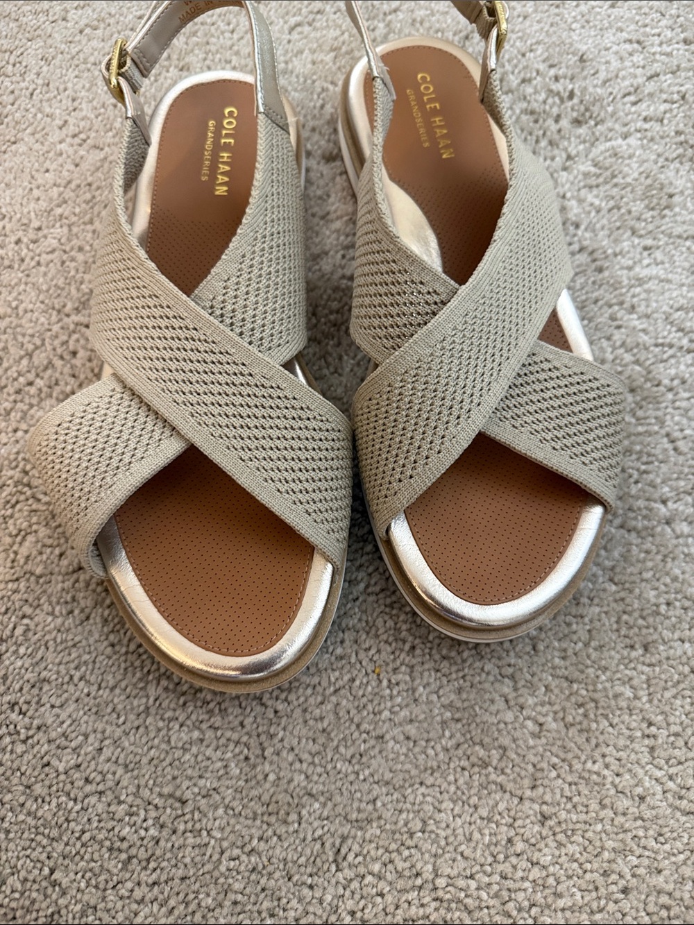 Cole Haan Light Beige Crisscross Knit Slingback Sandals